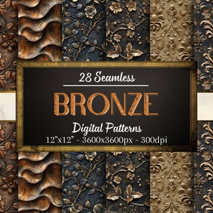 Modelli digitali in bronzo, 28 carte senza cuciture in bronzo, motivo in rilievo, download istantaneo, uso personale e commerciale, stampa su richiesta
