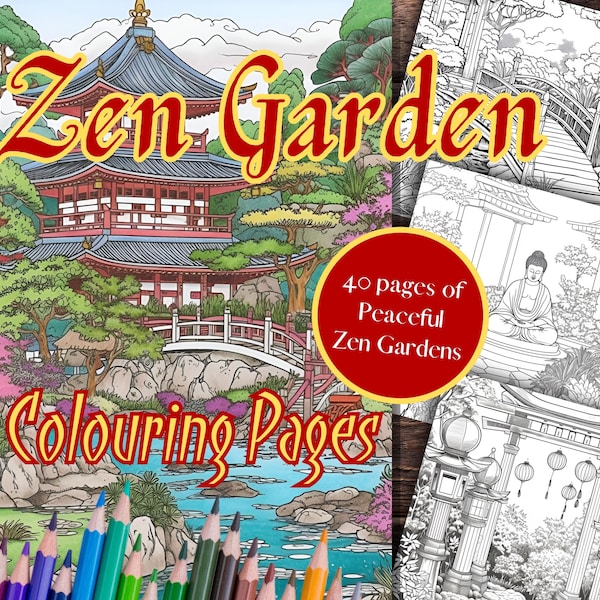 Zen Garden Colouring Book, 40 Printable Colouring Pages, Zen Gardens, Instant Download PDF, Zen Garden Colouring Pages, Adults & Teens