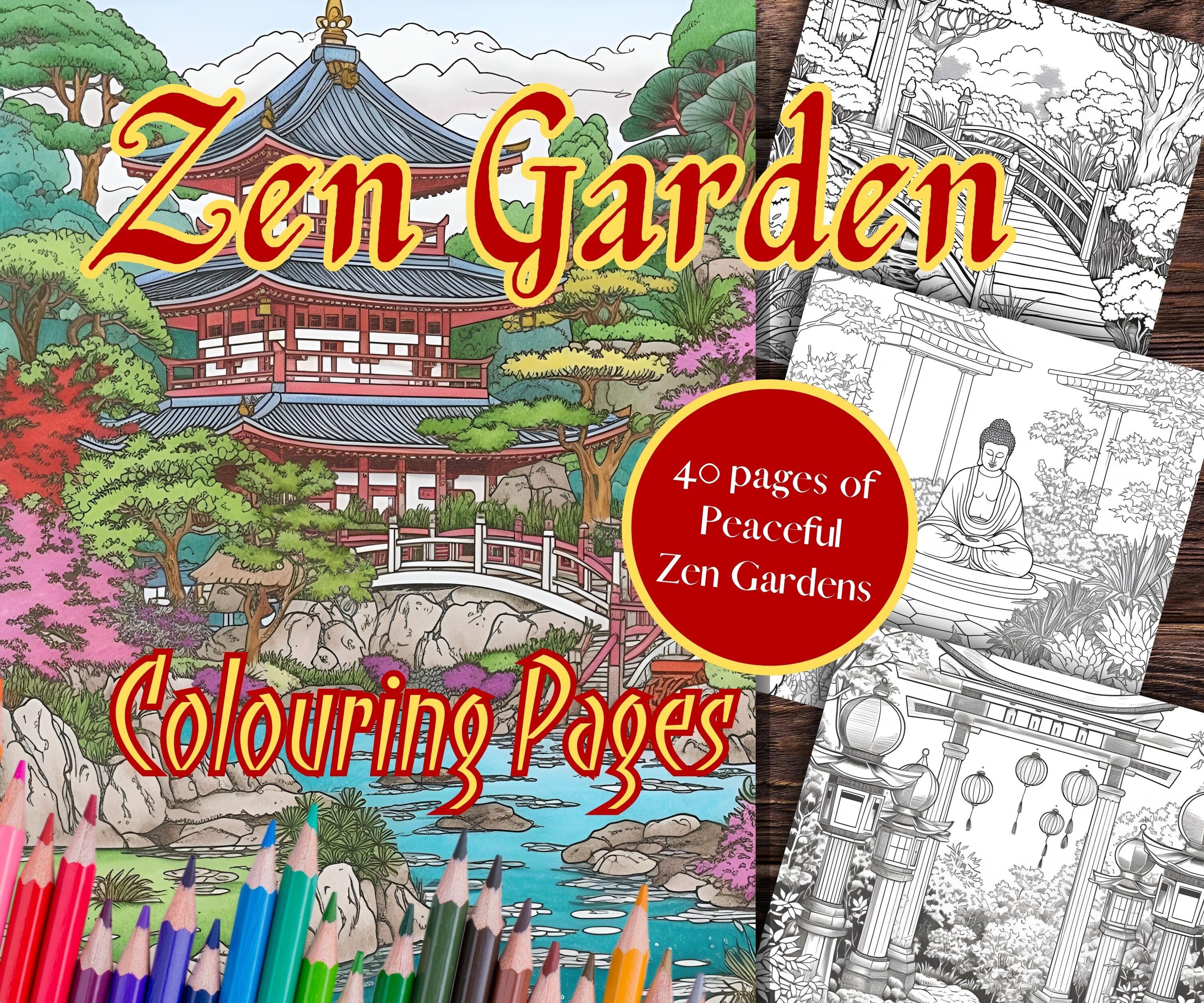 Zen Garden Colouring Book, 40 Printable Colouring Pages, Zen Gardens, Instant Download PDF, Zen Garden Colouring Pages, Adults & Teens