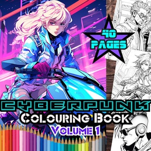 Cyberpunk Colouring Book, 40 Printable Colouring Pages for Adults and Teens, Instant Download, Digital Download Cyberpunk Colouring Book
