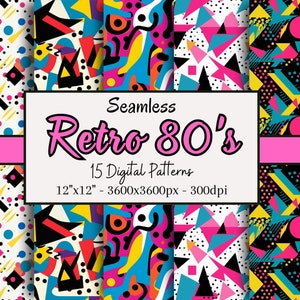 Retro 80's Patterns, 15 Seamless Digital Papers of Colourful 80's Patterns for Scrapbooking, Clothing, Craft Paper, Print on Demand & More!