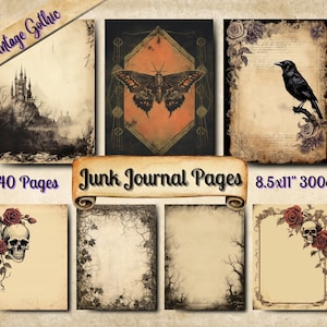 Gothic Junk Journal Pages, Vintage Gothic Scrapbooking Ephemera, 40 Printable Pages, Digital Download, Mixed Media Vintage Gothic Paper