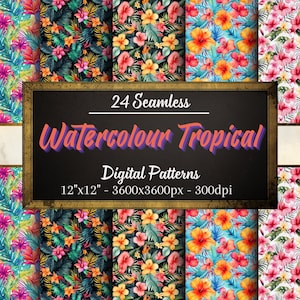 Watercolour Tropical Seamless Patterns, 25 Digital Papers, Hawaiian Shirt Floral Patterns, Scrapbooking, Clothing Design, Decoration & More!
