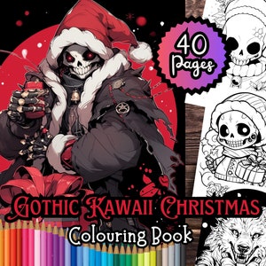 Gothic Kawaii Christmas Colouring Book, 40 Festive Colouring Pages, Adults & Teens, Instant Download, Digital Download Colouring Book