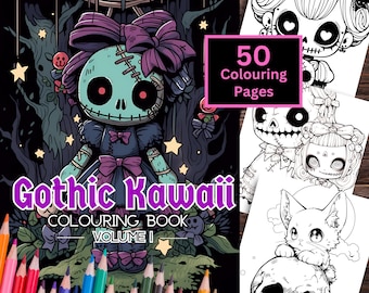 Gothic Kawaii Colouring Book, 50 Kawaii and Anime Printable Colouring Pages, Adults & Teens Kawaii Colouring Pages, Instant Download PDF