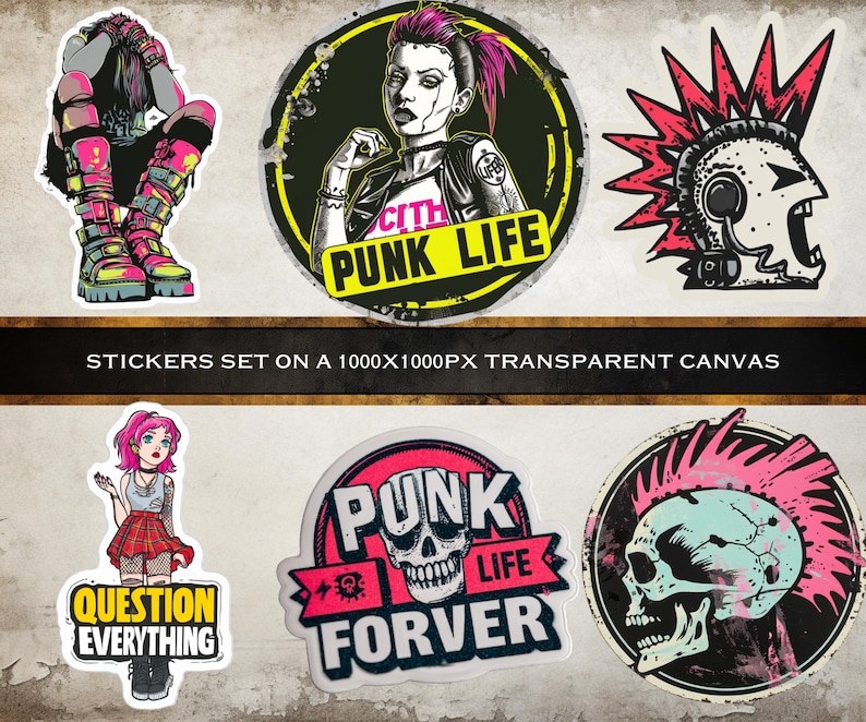 Retro Punk Digital Sticker Pack, 50 Edgy Stickers for Laptop and ...