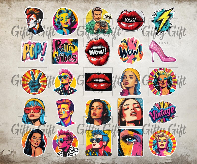Pop Art Sticker Pack, 45 Retro Inspired Digital Stickers, Pop Art ...