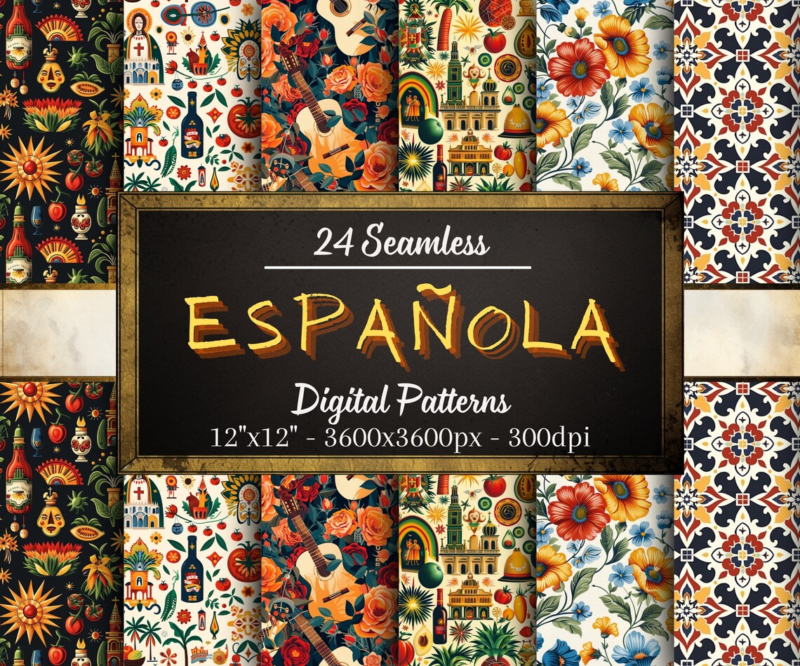 Spanish Seamless Patterns, 24 Spain Themed Digital Papers, Espanola ...