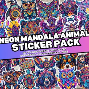 Stickerpakket dieren mandala, 50 digitale stickers, stickerpakket dieren, direct downloaden, persoonlijk en commercieel gebruik, vriendelijk voor afdrukken op aanvraag