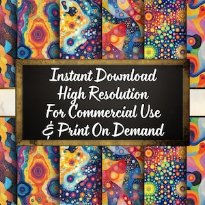 Peut inclure: Plusieurs motifs d'art num&eacute;rique abstraits et color&eacute;s. Les motifs pr&eacute;sentent diverses formes et couleurs, notamment le bleu, le jaune, le rouge et le violet. L'image contient le texte "Instant Download High Resolution For Commercial Use & Print On Demand."