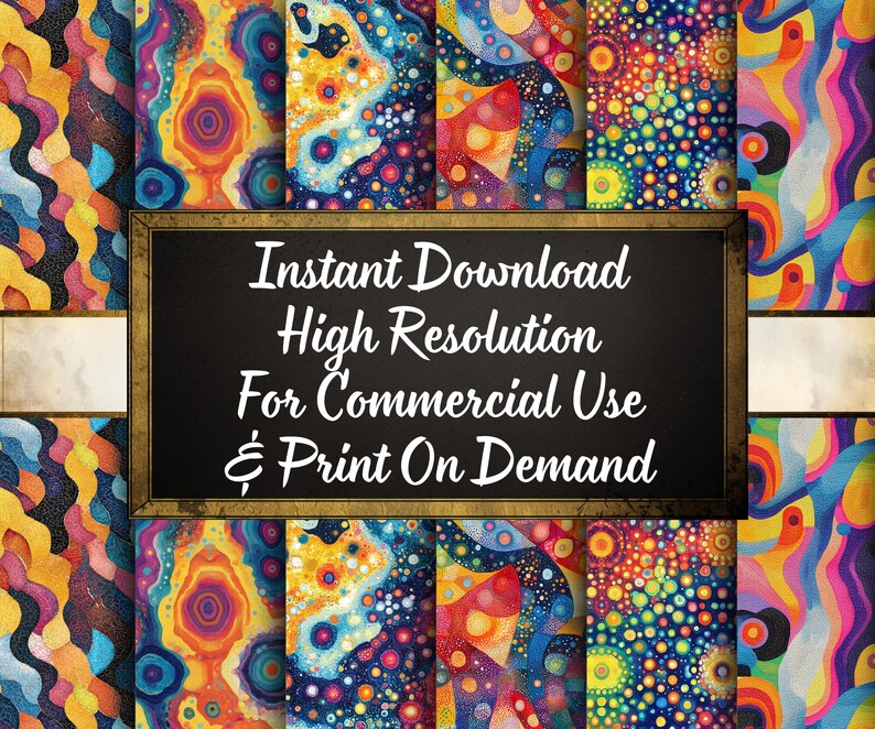 Peut inclure: Plusieurs motifs d'art num&eacute;rique abstraits et color&eacute;s. Les motifs pr&eacute;sentent diverses formes et couleurs, notamment le bleu, le jaune, le rouge et le violet. L'image contient le texte "Instant Download High Resolution For Commercial Use & Print On Demand."