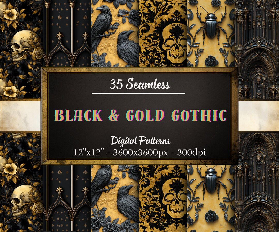 Black & Gold Gothic Seamless Digital Papers, 35 Dark Glamourous Gothic ...