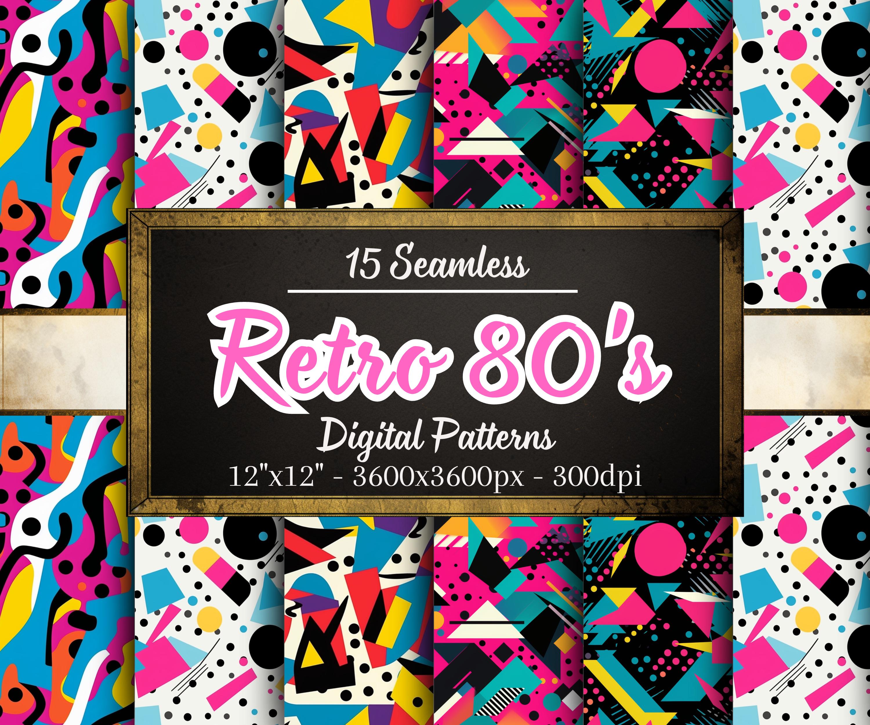 アート・デザイン・音楽 Jahresring 64 What Is Different? Retro 80's Patterns, 15 Seamless Digital Papers of Colourful