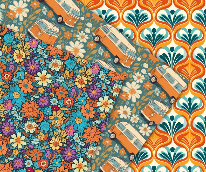60's Seamless Digital Patterns, 20 Groovy Papers, 60's Retro Style ...
