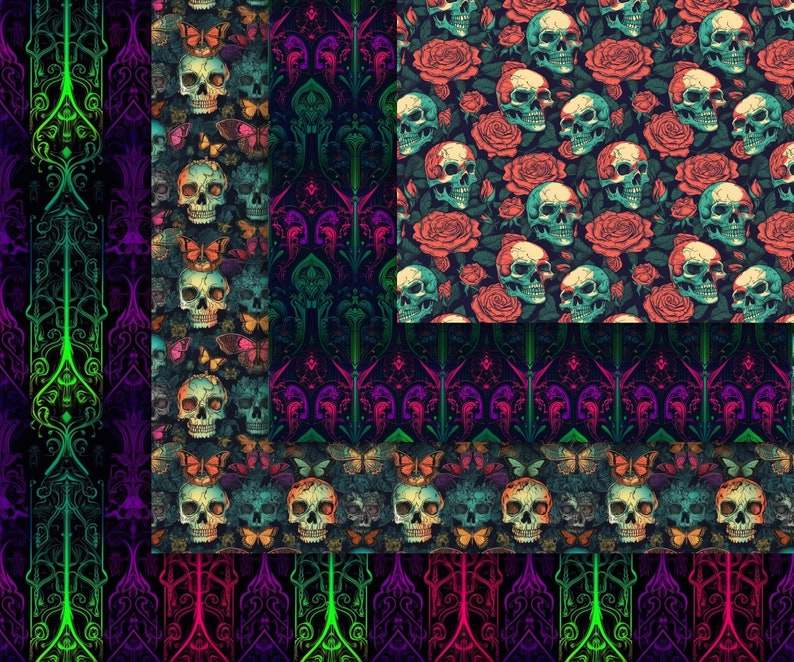 Random Gothic Pattern Vibrant Gothic Seamless Patterns, 20 Gothic Digital Papers in Vibrant ...