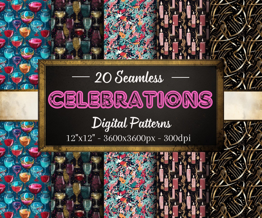 Party Paper Seamless Patterns, 20 Digital Papers for Celebrations