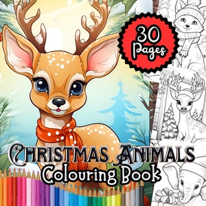 Christmas Animals Colouring Book, 30 Festive Printable Colouring Pages, Adults & Teens, Instant Download, Digital Download Colouring Book