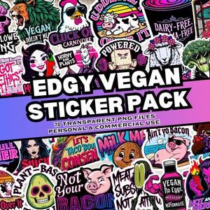 Vegan Slogan Sticker Pack, 70 Edgy Vegan Digital Stickers, Vegan Stickers, Gothic Vegan, Personal & Commercial Use, Print on Demand Friendly