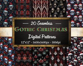 Patrones navideños góticos, 20 papeles digitales góticos festivos sin costuras, descarga instantánea, uso personal y comercial, impresión bajo demanda