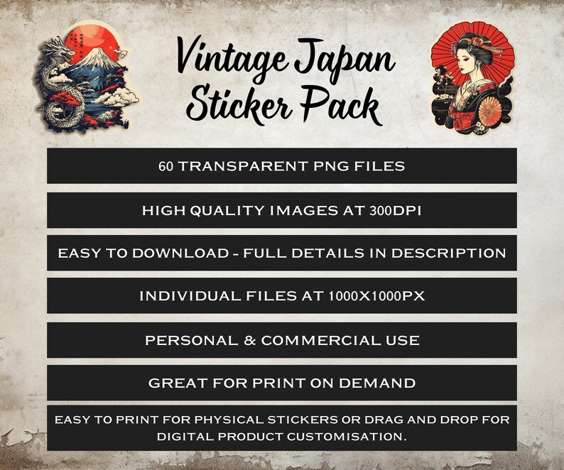 Japanese Sticker Pack, 60 Ukiyo-e Inspired Digital Stickers, Stickers ...