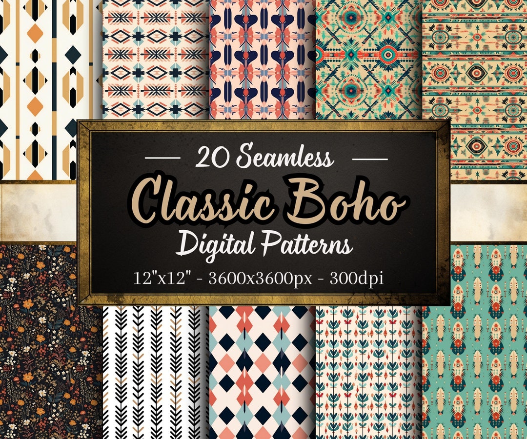 Boho Seamless Patterns, 20 Digital Papers of Classic Boho Design ...