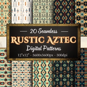 Aztec Patterns, 20 Rustic Aztec Seamless Digital Papers, Instant Download, Personal & Commercial Use, Print on Demand Friendly