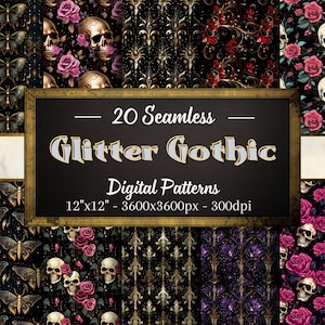 Glitzer Gothic nahtlose Muster, 25 Gothic digitale Papiere, sofortiger Download, persönliche und kommerzielle Nutzung, Print on Demand freundlich