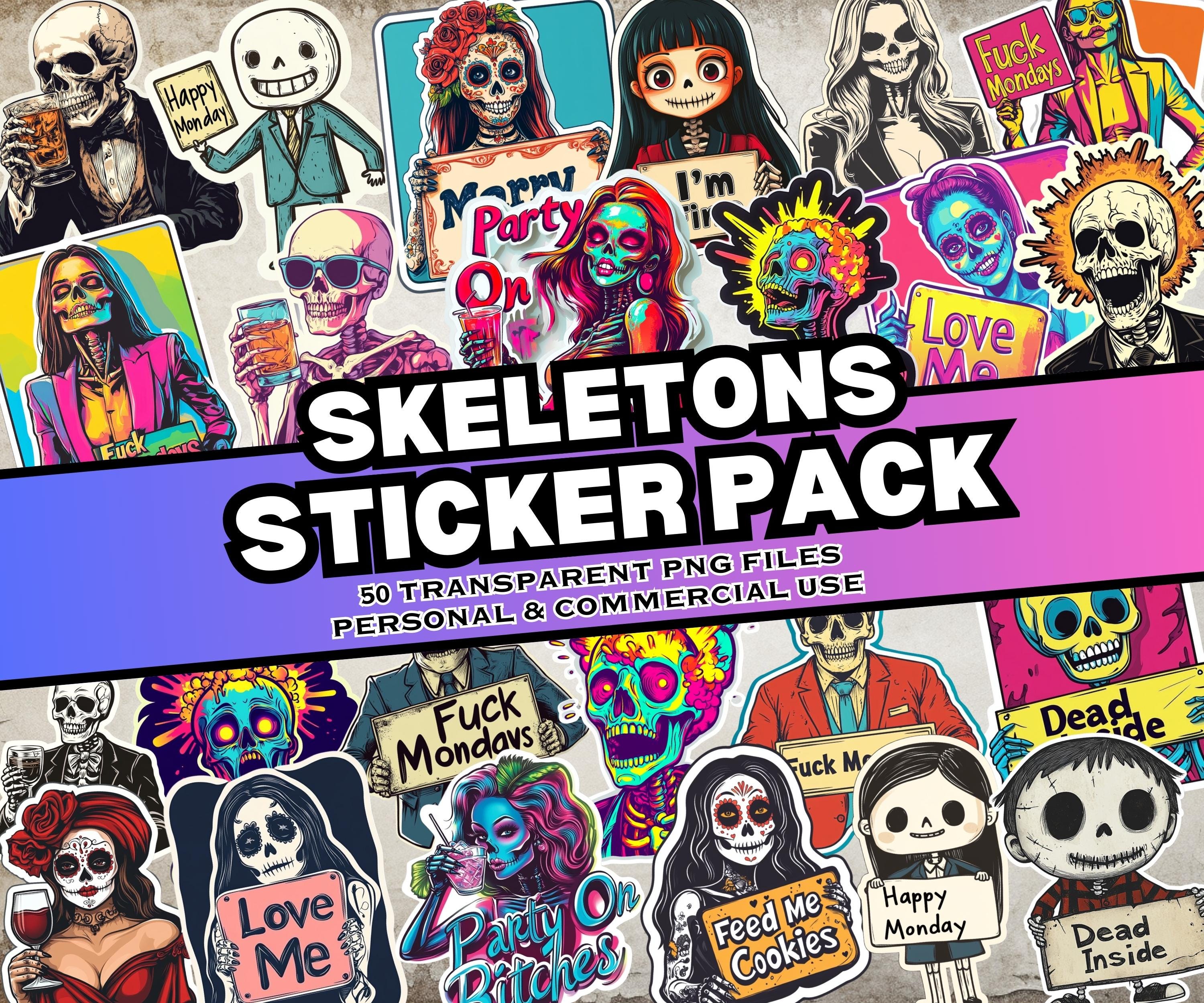 Skeleton Shells Sticker Skeleton Sticker Pack, 50 Skeleton Themed Digital Stickers, Stickers ...