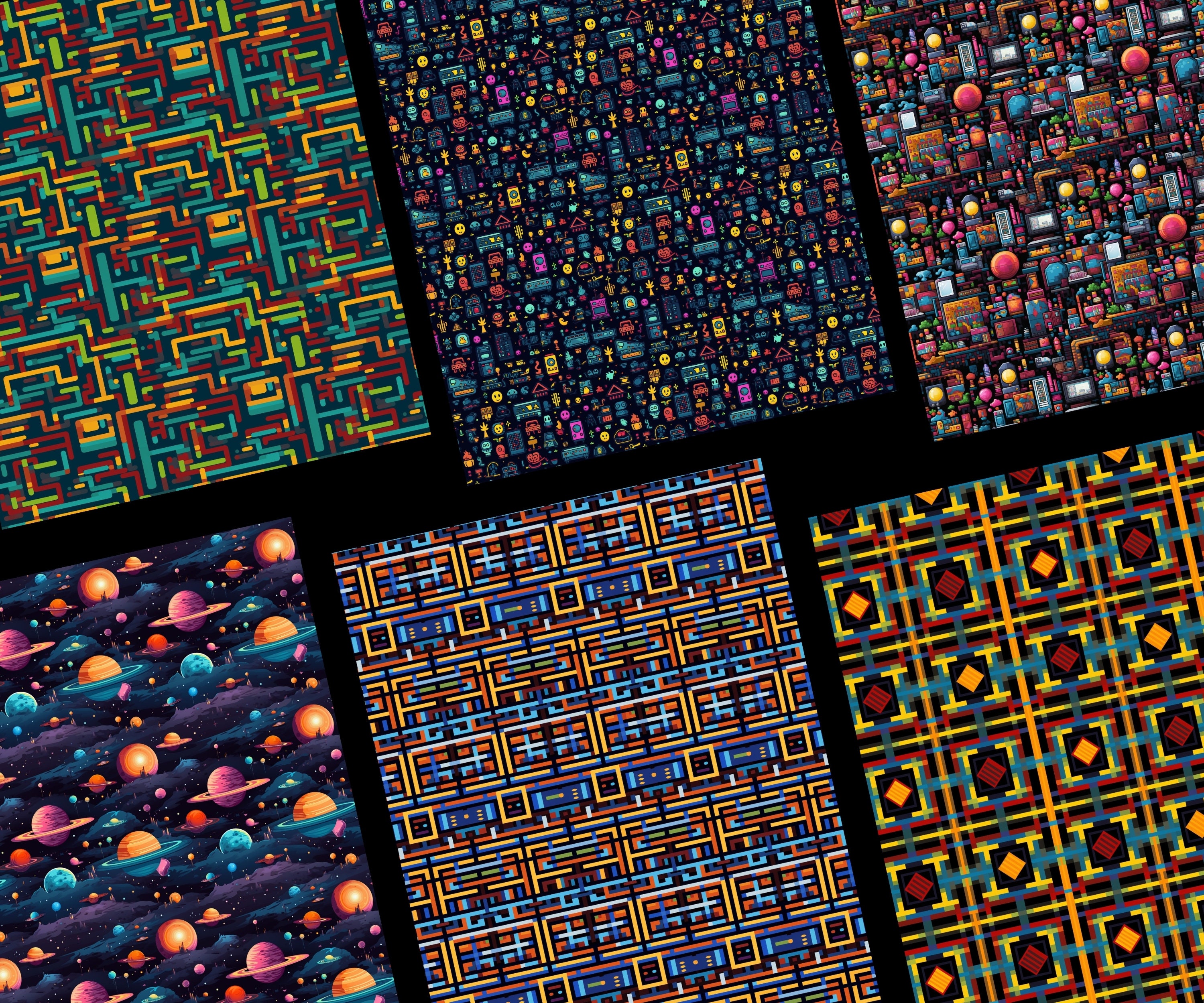 Retro Arcade Patterns, 20 Seamless Digital Papers, Classic Arcade ...