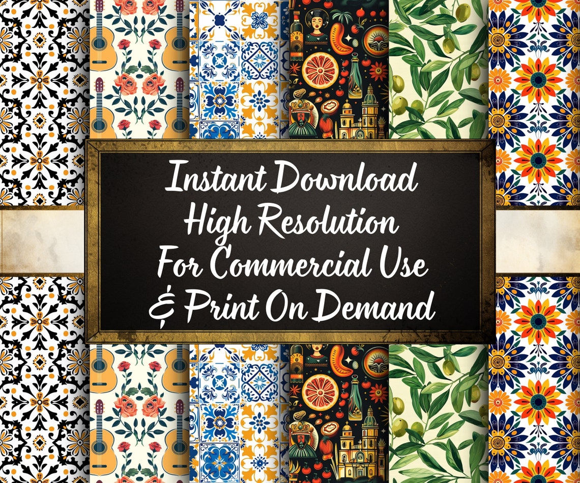 Spanish Seamless Patterns, 24 Spain Themed Digital Papers, Espanola ...