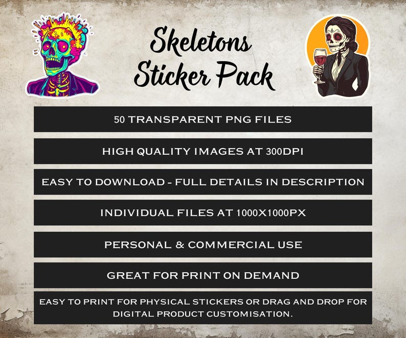 Skeleton Shells Sticker Skeleton Sticker Pack, 50 Skeleton Themed Digital Stickers, Stickers ...