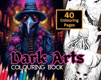 Dark Arts Colouring Book, 40 Gothic Printable Colouring Pages, Colouring for Adults and Teens, Instant Download PDF, Gothic Colouring Book