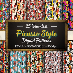 Picasso Patterns, 25 Picasso Inspired Seamless Digital Papers, Instant Download, Personal & Commercial Use, Print on Demand Friendly
