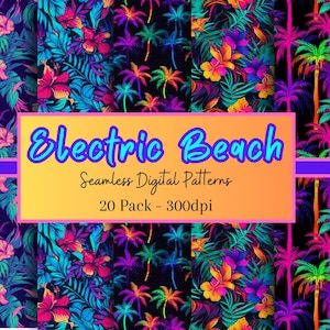 Motifs de chemise hawaïenne sans couture, 20 papiers numériques de motifs de plage tropicale vibrants pour albums, fêtes, chemises, textiles et plus encore !