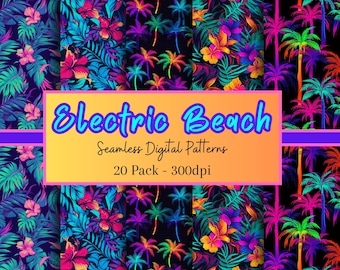 Hawaiihemd Musterdesign, 20 digitale Papiere mit lebhaften tropischen Strandmustern für Scrapbooks, Parties, Shirts, Textilien und mehr!