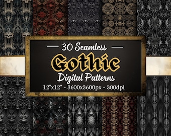 Gothic Patterns, 30 Gothic Themed Seamless Digital Papers, Instant Download, Personal & Commercial Use, Print on Demand Friendly