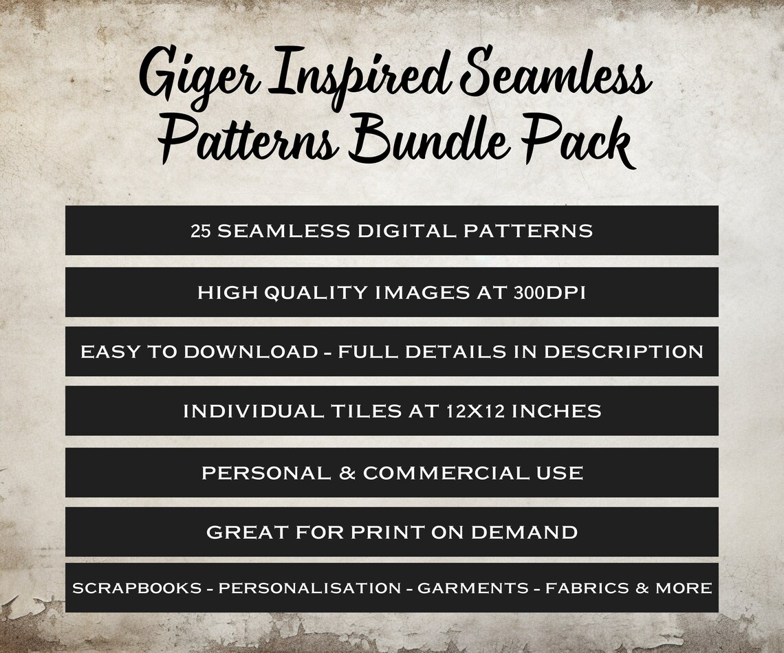 Giger Inspired Patterns, 25 Gothic Fantasy Seamless Digital Papers ...