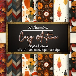 Autumn Seamless Digital Papers, Cosy Fall Patterns, 35 Seamless Backgrounds, Printable Scrapbook Paper, Digital Download, Commercial Use