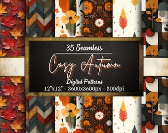 Autumn Seamless Digital Papers, Cosy Fall Patterns, 35 Seamless Backgrounds, Printable Scrapbook Paper, Digital Download, Commercial Use