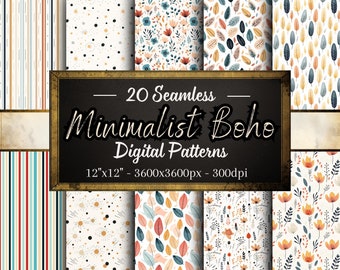 Minimalist Boho Patterns, 20 Boho Seamless Digital Papers, Instant Download, Personal & Commercial Use, Print on Demand Friendly