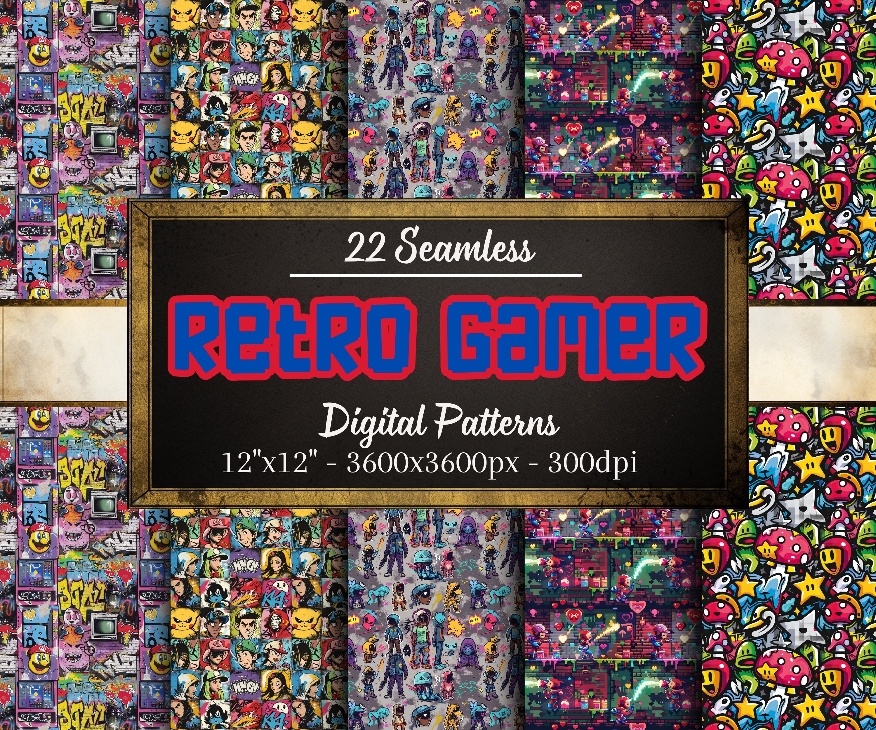 Switch Gamer Pattern Retro Gamer Seamless Patterns, 22 Gamer Digital Papers, Graffiti ...