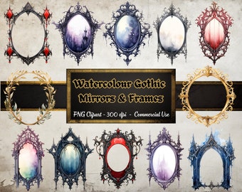 Aquarell Gothic Spiegel & Frames Clipart - 25 transparente PNG Dateien - Instant Download für den persönlichen und kommerziellen Gebrauch - Gothic Grafiken