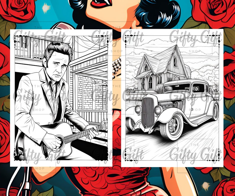 Rockabilly Colouring Book, 45 Printable Colouring Pages for Adults &amp; Teens, Instant Download ...