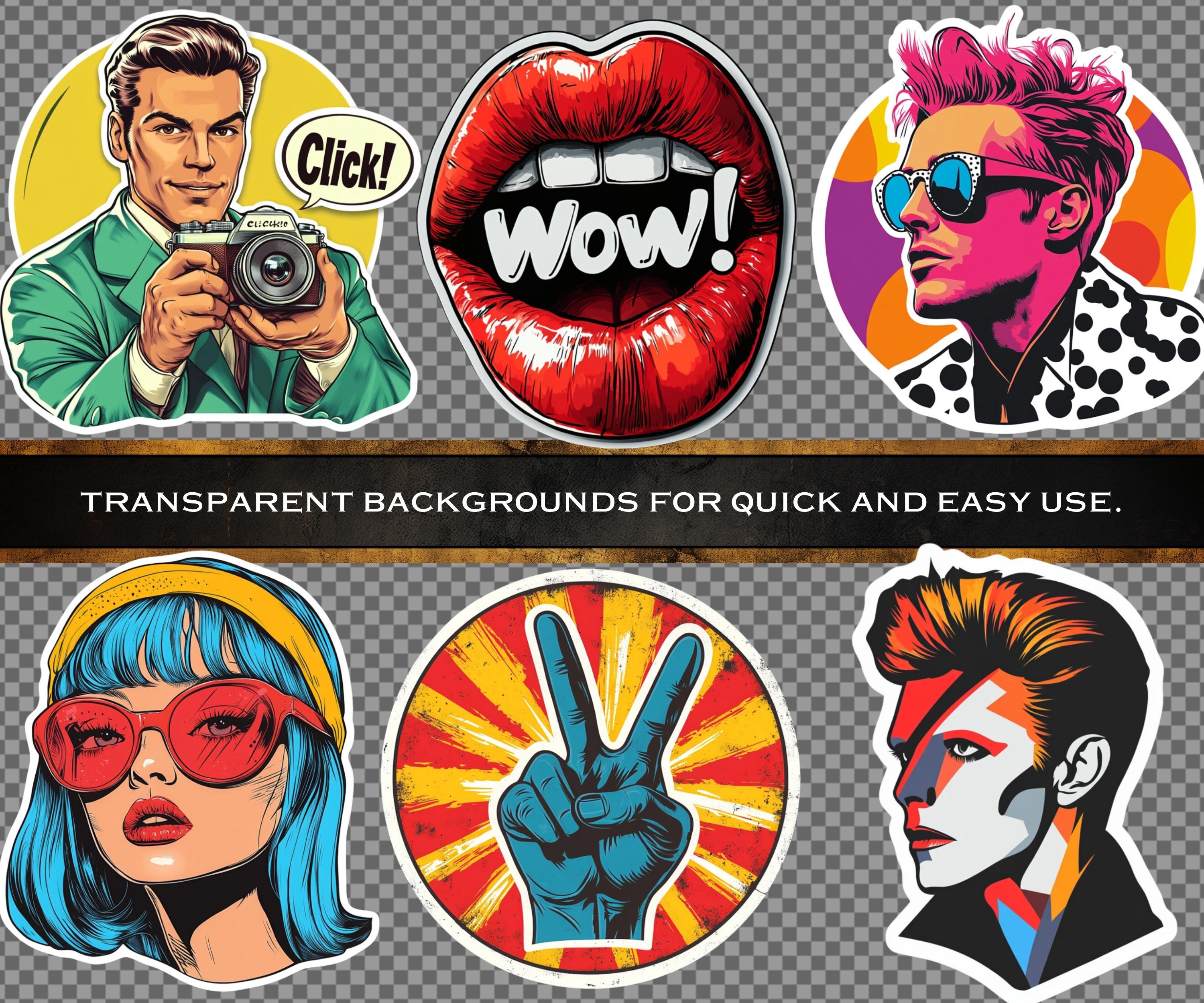 Pop Art Sticker Pack, 45 Retro Inspired Digital Stickers, Pop Art ...