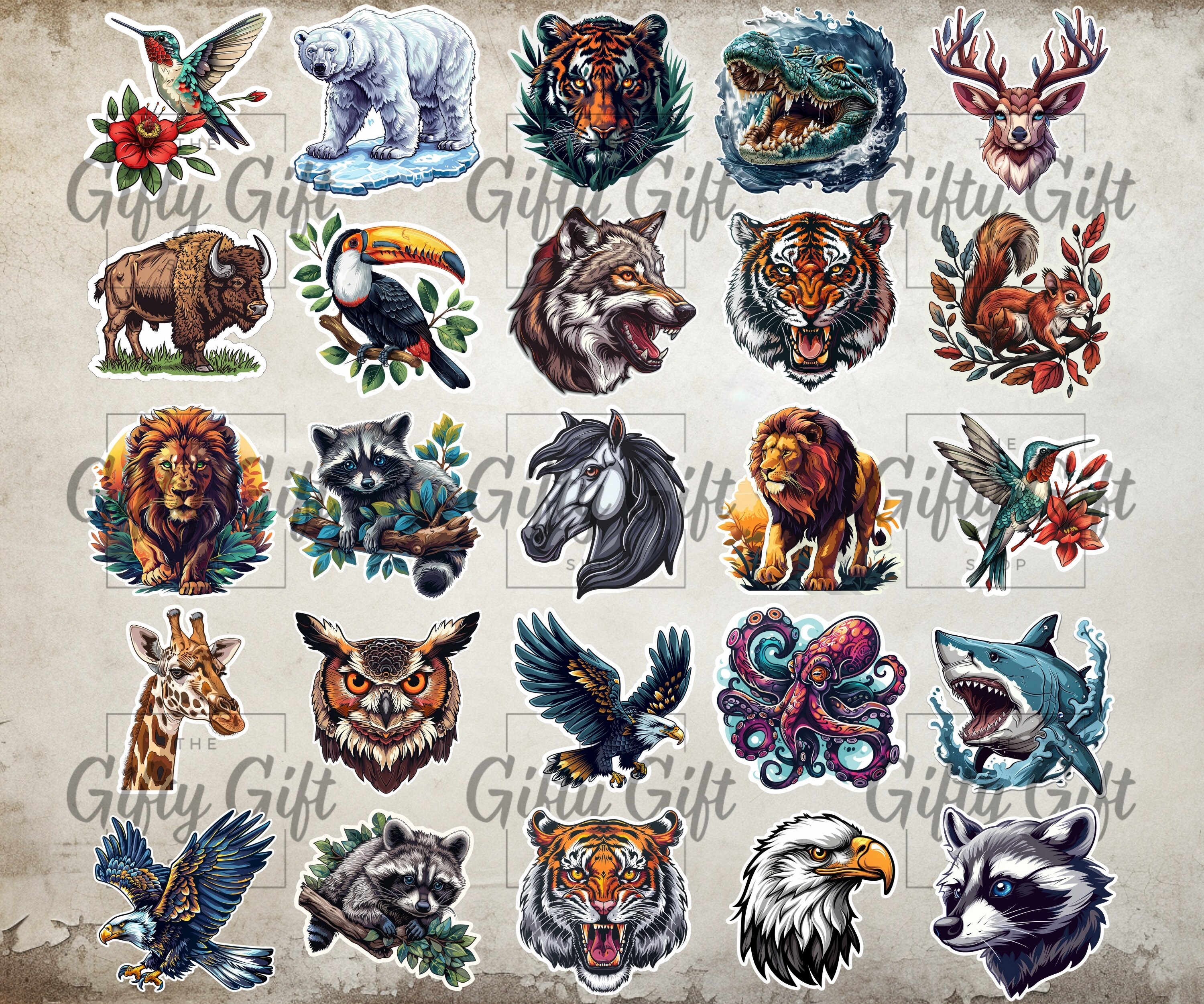 Animal Sticker Pack, 50 High Quality Animal Stickers, PNG Files ...