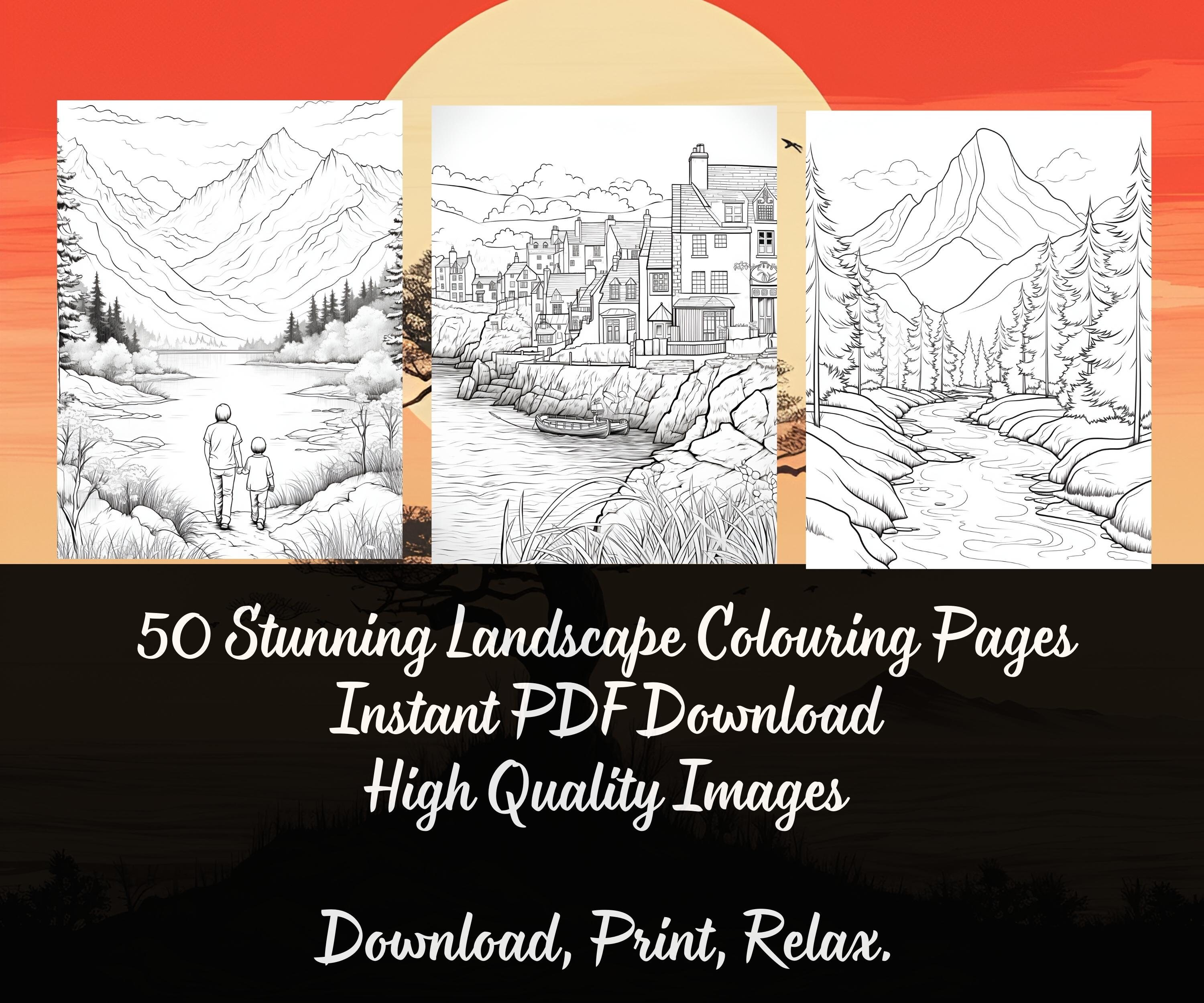 Beautiful Landscapes Colouring Pages, 50 Printable Colouring Pages ...