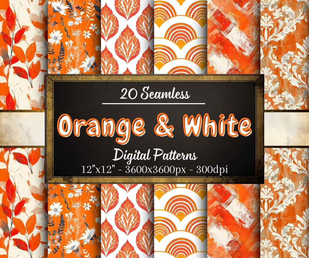 Orange and White Seamless Patterns, 20 Digital Papers, Orange and White ...