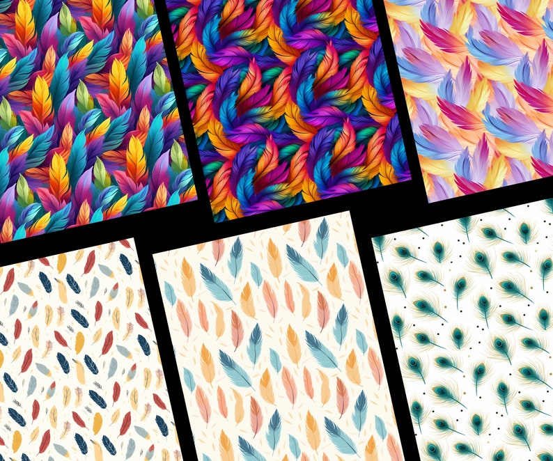 Feather Patterns, 20 Delicate Feather Seamless Digital Papers, Instant ...