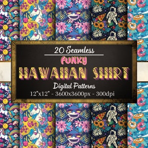 Modèles sans couture de chemises hawaïennes géniaux, 20 feuilles numériques de motifs de chemises hawaïennes amusants, scrapbooking, conception de vêtements, décoration et plus encore !