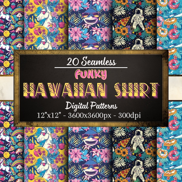 Funky Hawaiian Shirt Seamless Patterns, 20 Digital Papers of Fun Hawaiian Shirt Patterns, Scrapbooking, Clothing Design, Decoration & More!